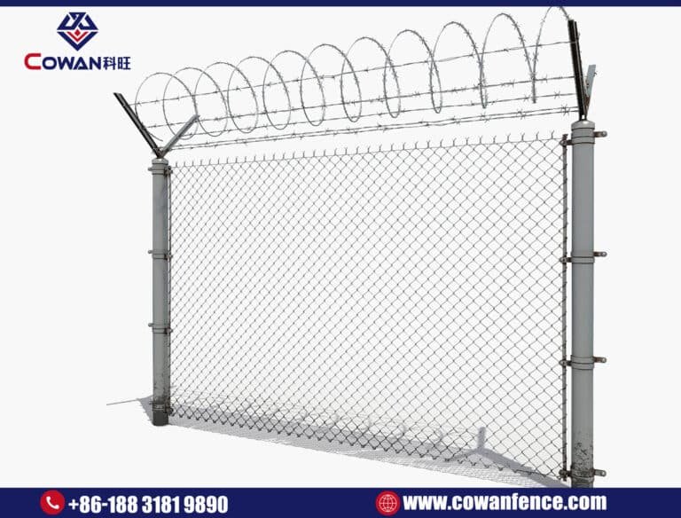 Chain Link Fence With Concertina Wire On The Top